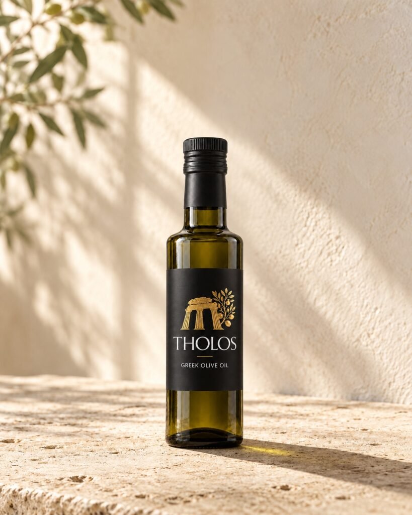 Tholos 250 ml bottle on sunlit limestone